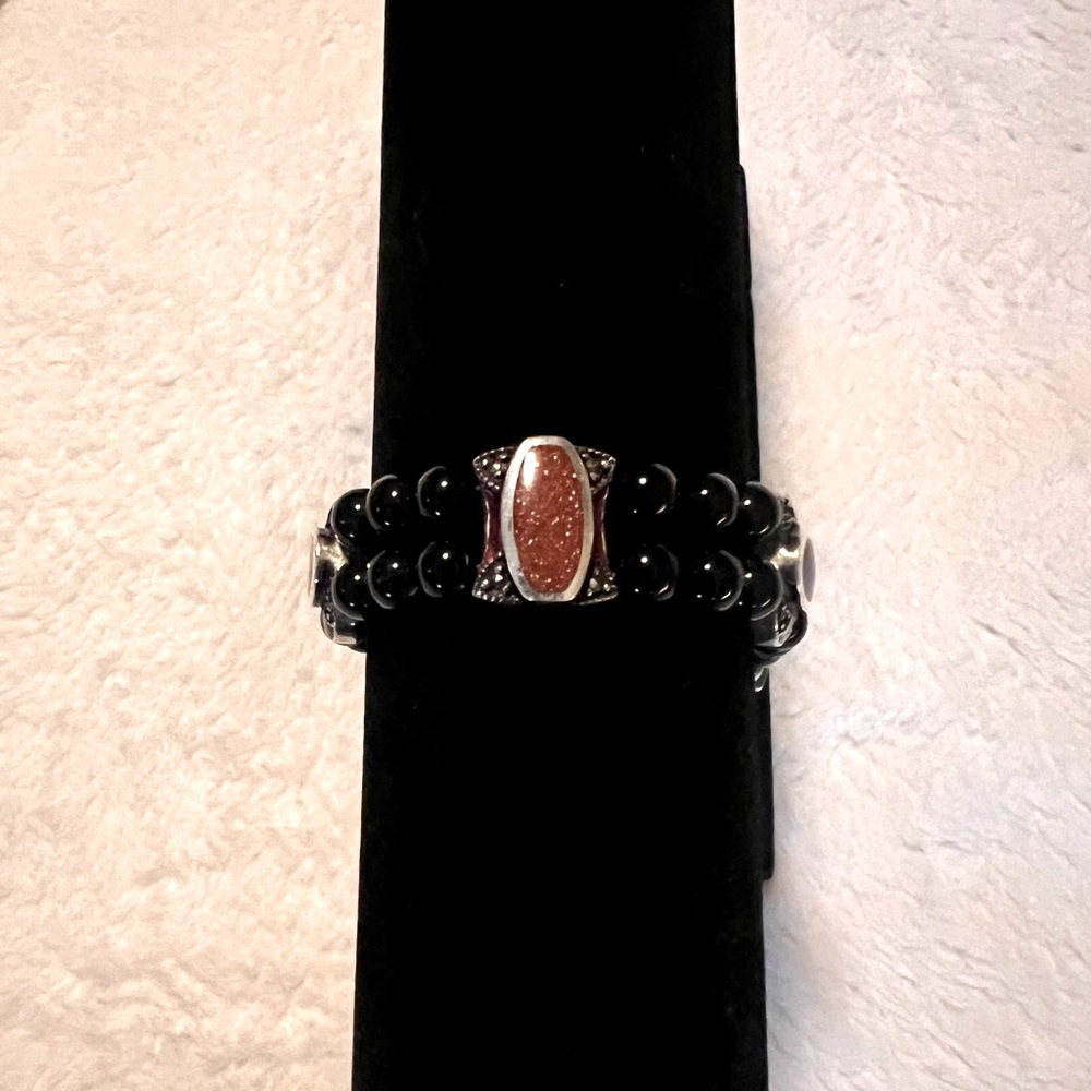 Sale Onyx Sterling .925 Goldstone, Tiger Eye, Marcasite Black Bracelet